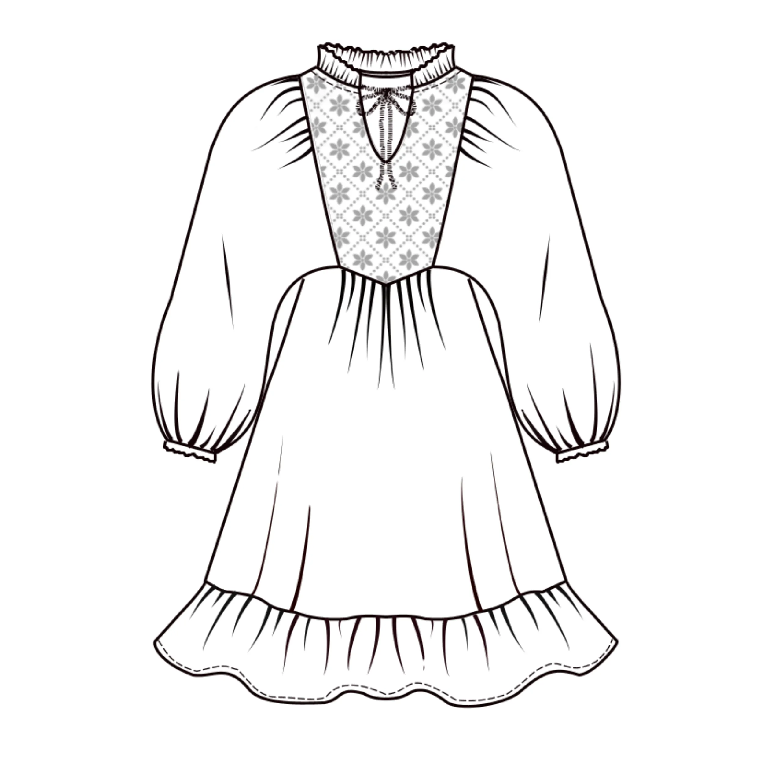 Sukienka BONITA – rysunek techniczny przód