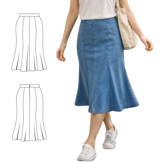 Spódnica z 8 klinów, styl syrenka, z tkaniny - wykrój pdf
