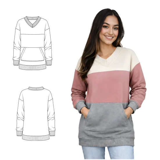 Wykrój - Bluza dresowa 3 kolory, delolt serek, szpic