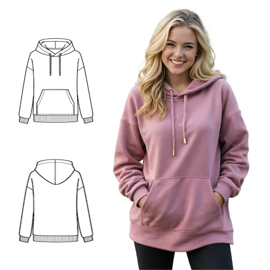 Wykrój na bluzę dresową z kapturem, bez zapięcia