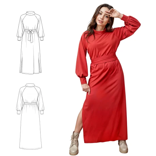 Wykrój na sukienkę Maxi z dresówki - Reda, sukienka z dzianiny